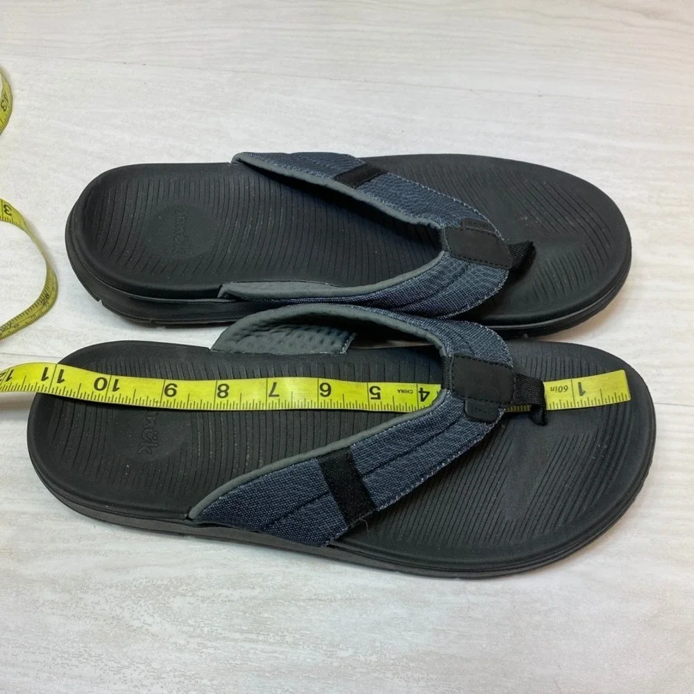 Sanuk Mens 11 Beer Cozy Stacker Flip Flop Sandals Navy Black Canvas Yoga Mat S/N